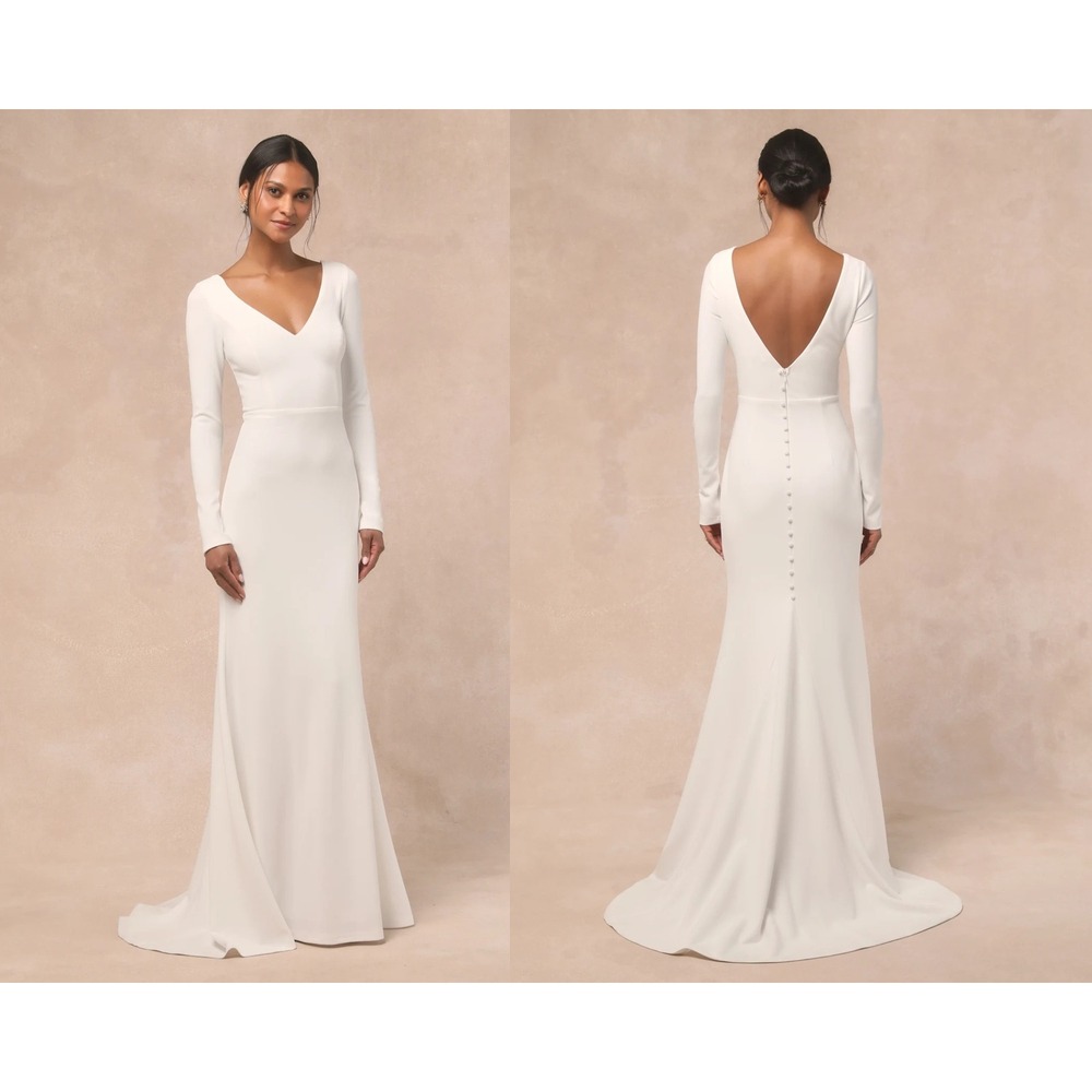 Lulus Feeling of Forever White Long Sleeve Mermaid Maxi Dress Size XL‎